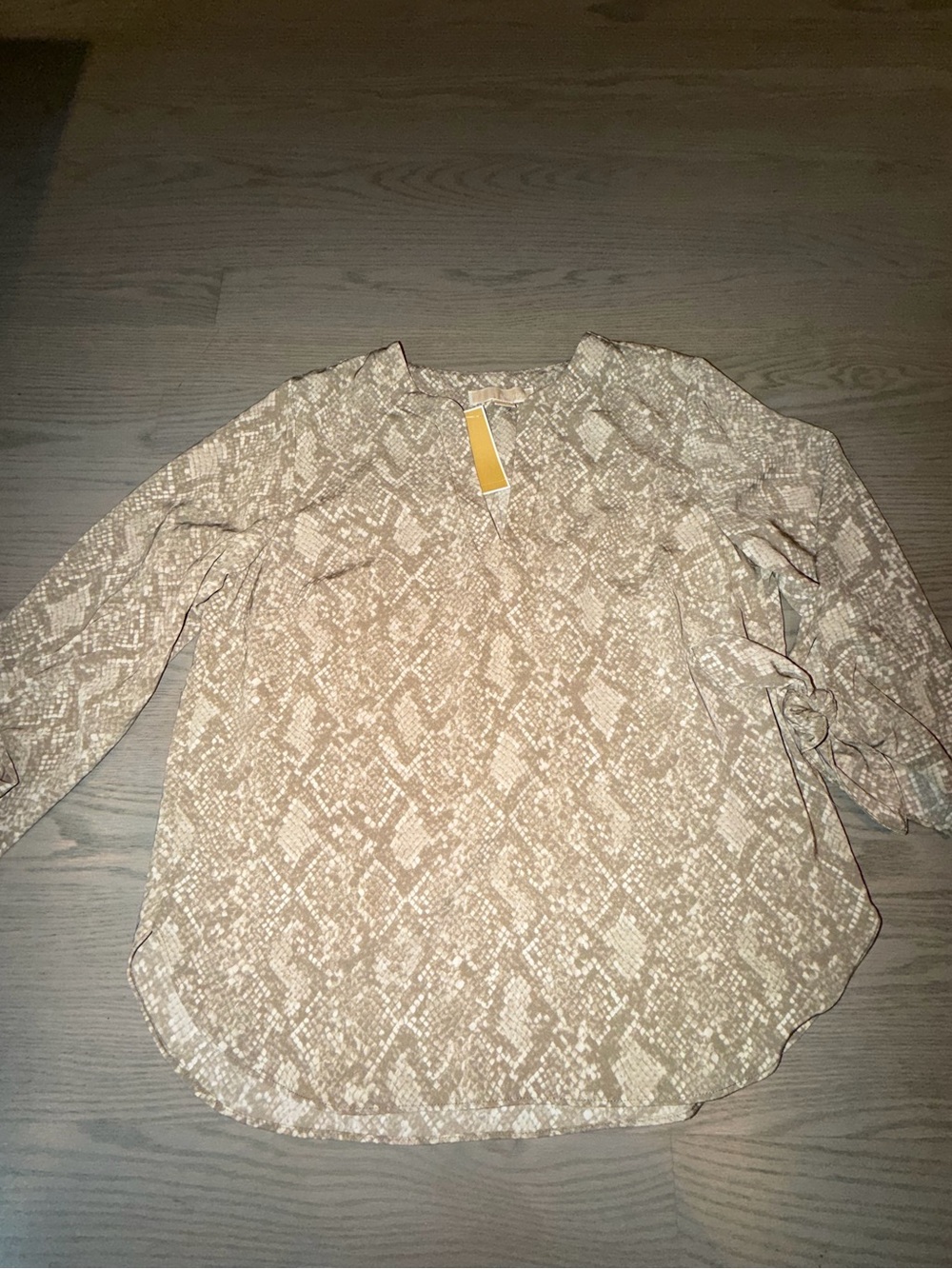 Michael Kors Beige Snake-Print Long Sleeve Blouse
